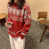Printed Vintage Sweaters Women Winter Pullover Striped Jumpers Oversized Knitted Sweater Casual Loose Pullover Pull Femme