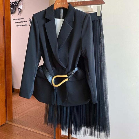 Professional Clothes for Women 2023 Autumn Casual  Vintage Korea Style Blazer Skirt Suits Formal Two Piece Sets