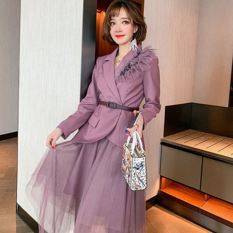 Professional Clothes for Women 2023 Casual  Elegant Vintage Sweet Korea Style Blazer Skirt Suits Two Piece Sets