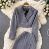 Professional Suit Women Short Jacket Retro Plaid High Waist Spring Crop Blazer And Skirt Set Two Piece Trend Office Wear M1611