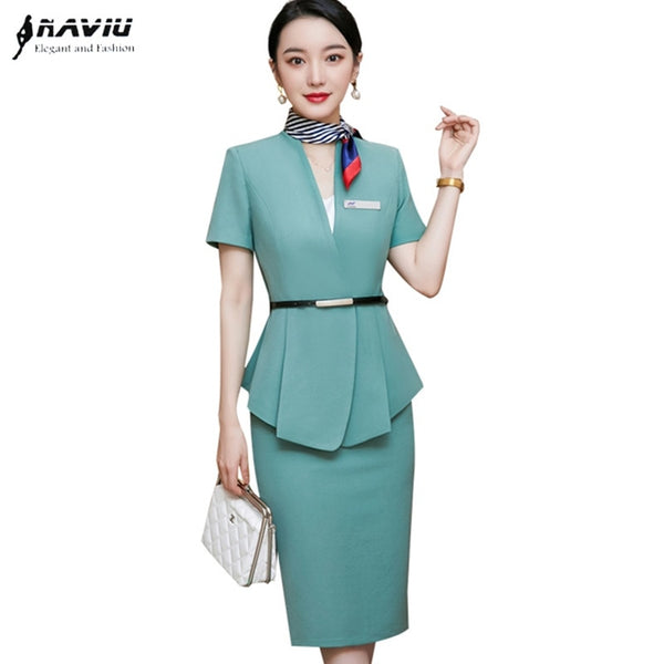 Professional Suits Women Temperament Business Formal High End Short Sleeve Blazer And Skirt Office Ladies Work Wear