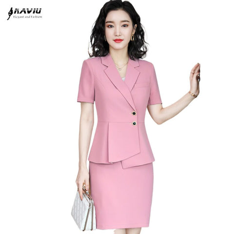 Professional Temperament Suits Women 2023 Formal Short Sleeve Slim Blazer And Skirt Office Ladies Work Uniform