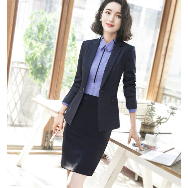 Professional Wear Temperament Women Skirt Suits Ol Formal Long Sleeve Slim Blazer And Skirt Office Ladies Work Suits