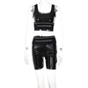 Pu Leather Patchwork Letter Print Tank Pants 2 Pieces Set Solid 2023 Spring Bodycon Streetwear Evening Party Y2K Wear