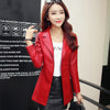 Pu Leather Single Button Plus Size  Blazer Femme Casual Blaser Tops Women Leather Jacket Solid Color Autumn Outerwear TT3588