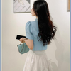 Puff Sleeve Blazers Women Double Breasted Slim Sexy Design Retro French Style Femme Summer Elegant Solid Cropped Chic Ins Simple