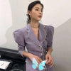 Puff Sleeve Long Blazer Women Pearl Mini Dresses Casual French Office Lady Wear 2023 Spring Women's Clothing