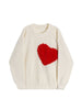 Pullover Heart Embroidery Women Retro Sweaters Harajuku Simple Style O-neck Knitwear Long Sleeve Winter Fall Basic Femme Sweater