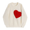 Pullover Heart Embroidery Women Retro Sweaters Harajuku Simple Style O-neck Knitwear Long Sleeve Winter Fall Basic Femme Sweater
