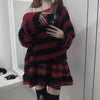 Punk Gothic Dark Aesthetic Striped Long Sweater Harajuku Women Pullovers Hollow Out Oversized Grunge Jumpers Emo Alt Clothes Y2k