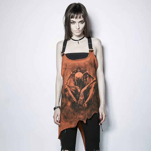 Punk Irregular Prints Sleeveless Vest for Women Summer Fashion Sexy Backless Tank Tops