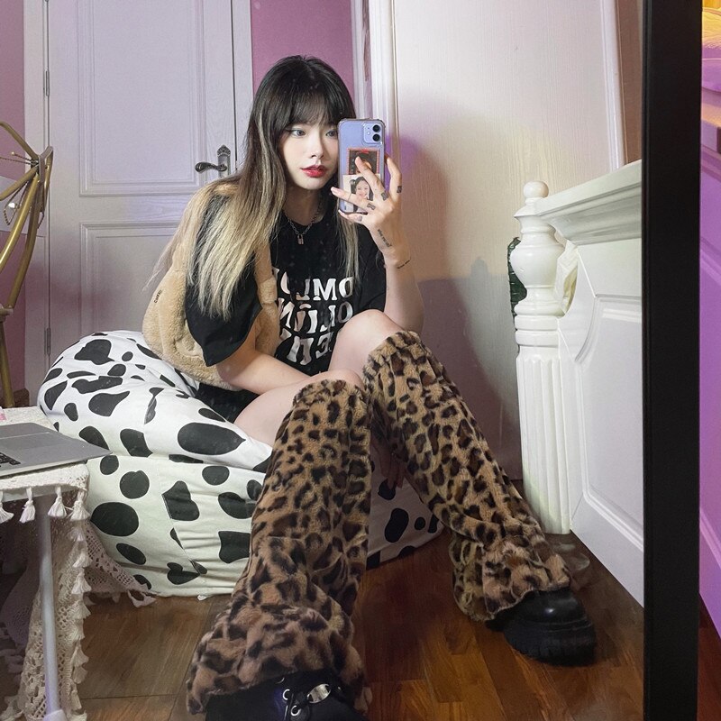 Punk Leopard Vintage Leg Warmer Women Harajuku Korean Gothic Sock