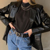 Punk Pu Leather Jacket Women Black Solid Colors Casual Commute Blazers Zipper Button Pocket Coat Female Winter Outerwear