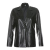 Punk Pu Leather Jacket Women Black Solid Colors Casual Commute Blazers Zipper Button Pocket Coat Female Winter Outerwear
