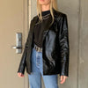 Punk Pu Leather Jacket Women Black Solid Colors Casual Commute Blazers Zipper Button Pocket Coat Female Winter Outerwear