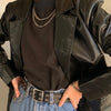Punk Pu Leather Jacket Women Black Solid Colors Casual Commute Blazers Zipper Button Pocket Coat Female Winter Outerwear