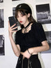 Punk Style Women Techwear Chain Cargo Skirts Emo Clothes Pockets High Slit Midi Skirt E Girl Harajuku Puff Sleeve Crop Top Sets
