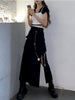 Punk Style Women Techwear Chain Cargo Skirts Emo Clothes Pockets High Slit Midi Skirt E Girl Harajuku Puff Sleeve Crop Top Sets