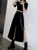 Punk Style Women Techwear Chain Cargo Skirts Emo Clothes Pockets High Slit Midi Skirt E Girl Harajuku Puff Sleeve Crop Top Sets