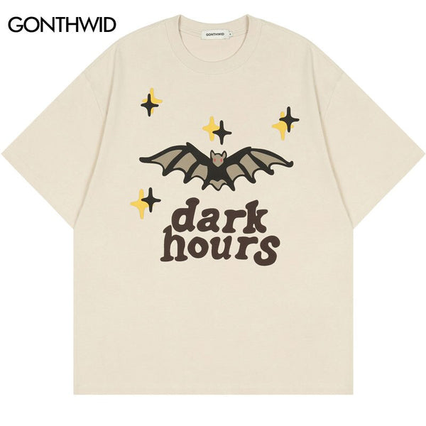 Punk T-Shirt Hip Hop Bat Letter Print Streetwear Tshirt Harajuku Casual Loose Short Sleeve Shirts Men Summer Cotton Tee Top Male