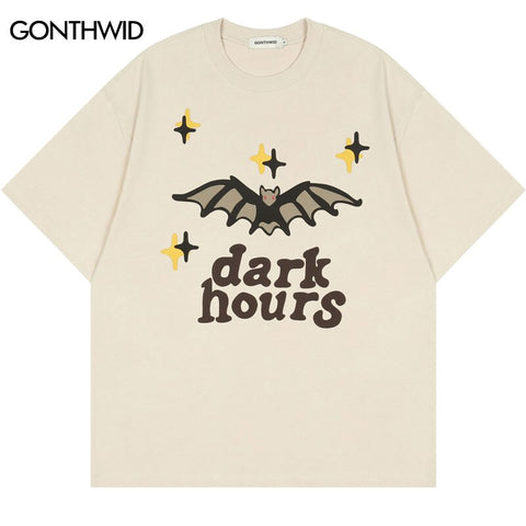 Punk T-Shirt Hip Hop Bat Letter Print Streetwear Tshirt Harajuku Casual Loose Short Sleeve Shirts Men Summer Cotton Tee Top Male