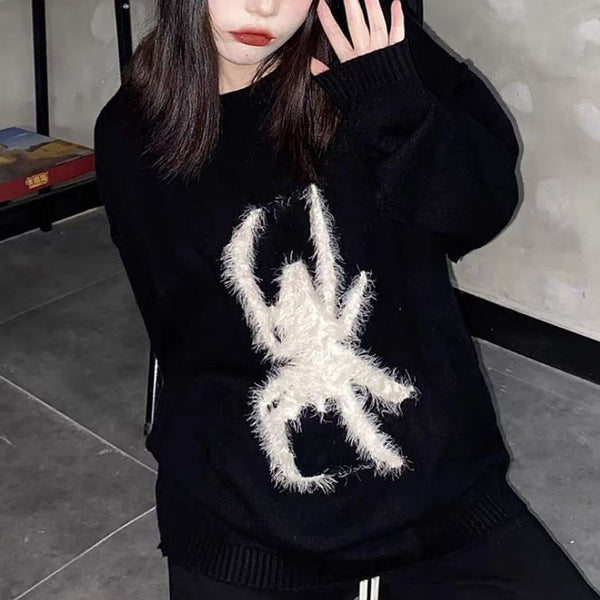 Punk Y2K Emo Gothic Loose Knitted Pullovers Harajuku Hip Hop Winter Autumn Grunge Retro Black Jumpers Japanese Lazy Sweaters 90s