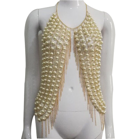 Pure hand stitching Pearl metal Tassel Crop Top Women 2022 Summer Backless Top Sexy Punk Beach Bustier Cropped Tube Tank Top