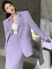 Purple Belt Long-sleeved Blazer Two Piece Set Women 2023 Spring Autumn High Waist Temperament Office Lady Chic Skirts Suit YQ257