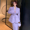 Purple Belt Long-sleeved Blazer Two Piece Set Women 2023 Spring Autumn High Waist Temperament Office Lady Chic Skirts Suit YQ257