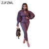Purple Buttons Up Stacked Long Lantern Sleeve Slim Crop Top and High Waist Split Hem Pencil Pant Casual Outfits Two Piece Suits