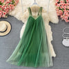 Purple/Green/Blue Sexy Spaghetti Strap Draped Midi Dress Summer Women V-Neck Sleeveless Loose Mesh Vestidos Female 2022