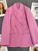 Purple Pink Blazer Women 2023 Autumn Double Breasted Casual Suit Coat Solid Color Long Sleeves Office Lady Blazers