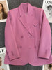 Purple Pink Blazer Women 2023 Autumn Double Breasted Casual Suit Coat Solid Color Long Sleeves Office Lady Blazers
