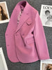Purple Pink Blazer Women 2023 Autumn Double Breasted Casual Suit Coat Solid Color Long Sleeves Office Lady Blazers