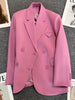 Purple Pink Blazer Women 2023 Autumn Double Breasted Casual Suit Coat Solid Color Long Sleeves Office Lady Blazers