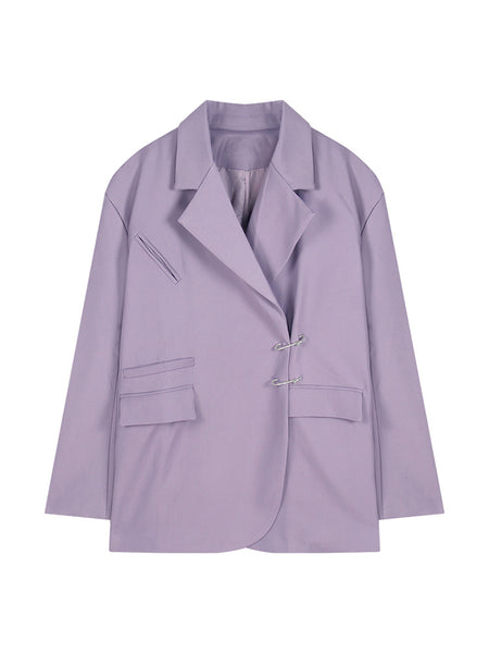 Purple Suit Jacket Women's 2023 Korean Version Oversize Design Casual Suit All Match Blazer Mujer Office Lady Coat