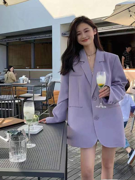 Purple Suit Jacket Women's 2023 Korean Version Oversize Design Casual Suit All Match Blazer Mujer Office Lady Coat