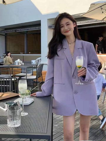 Purple Suit Jacket Women's 2023 Korean Version Oversize Design Casual Suit All Match Blazer Mujer Office Lady Coat