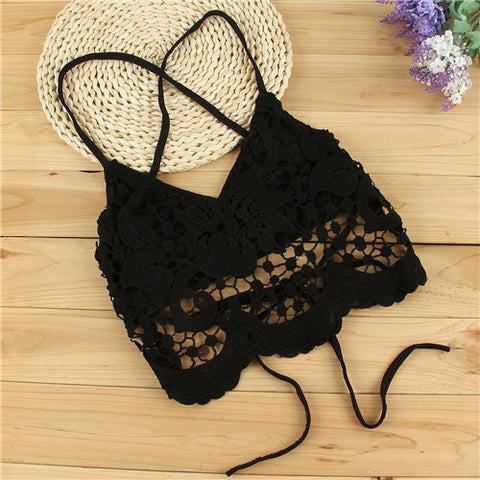 Bandage Spaghetti Ladies Camisole Black White Lace Bralette Sexy Strap Tank Top Women Crop Top V neck Beach Tank Top