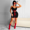 Q786 European and American summer women's sling V-neck  sleeveless sexy vest short skirt two piece