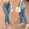 QA872 Blue elastica cotton denim push up jeans women slender high waist jeans femme hot selling pencil pants