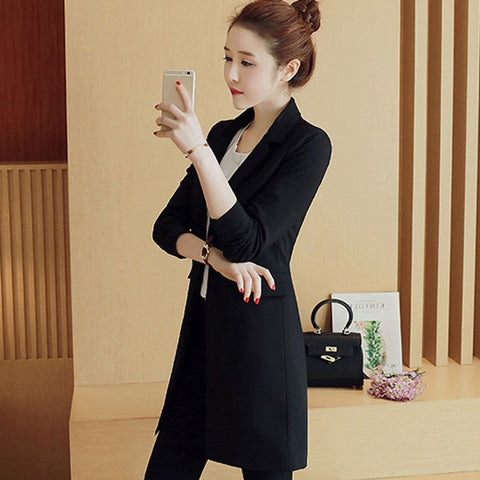 Spring Autumn Fashion Black Blazer Women One Button Jacket Coat Outwear Blazer Women Long Blazers Jackets YC222