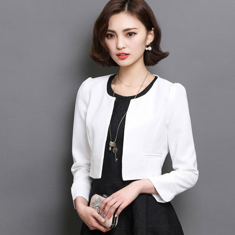 Spring Style Office Blazer Feminino Fashion Short Women's Blaser Black Elegant Long Sleeve Jacket O-Neck Solid Coat YC266