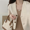 QOERLIN Cotton Linen Blazer Fresh Deep V-Neck Cotton Linen Casual Jacket Women 2023 Korean Two Buttons Short Sleeve Suit Jacket