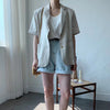 QOERLIN Elegant Cotton Linen White Blazer For Women Notched Short Sleeve Solid Minimalist Blazers Female Chic Summer Jackets