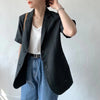 QOERLIN Elegant Cotton Linen White Blazer For Women Notched Short Sleeve Solid Minimalist Blazers Female Chic Summer Jackets