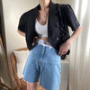 QOERLIN Elegant Linen Short Blazer Short Sleeve Women Summer Super Short Jacket Coat Double-Breasted Tops Korean Chic Cardigans