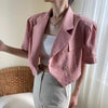 QOERLIN Elegant Linen Short Blazer Short Sleeve Women Summer Super Short Jacket Coat Double-Breasted Tops Korean Chic Cardigans