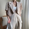 QOERLIN Elegant Linen Short Blazer Short Sleeve Women Summer Super Short Jacket Coat Double-Breasted Tops Korean Chic Cardigans