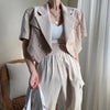 QOERLIN Linen Super Short Blazer Short Sleeve Women Summer Loose Jacket Coat Double-Breasted Tops Korean Chic Cardigans Workwear